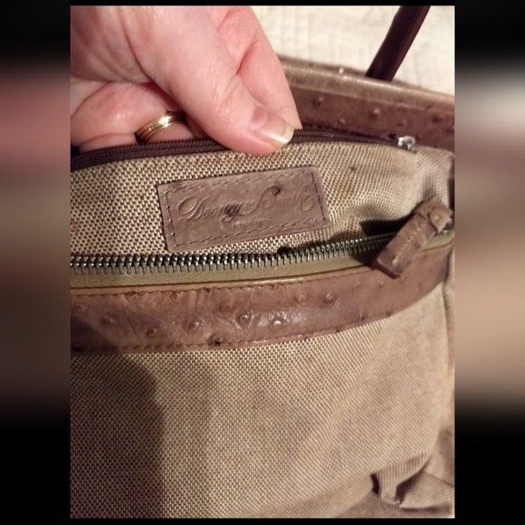 Vintage Limited Dooney & Bourke Camel/Taupe Ostrich Leather Satchel-Tote Handbag - Picture 5 of 12